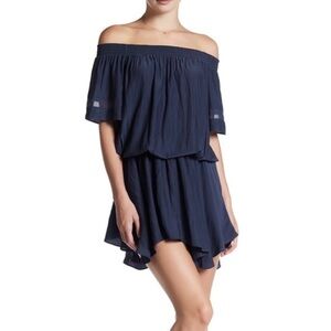 Ramy Brook Navy Jessica Off Shoulder Mini Dress Women’s XS Vacay Boho